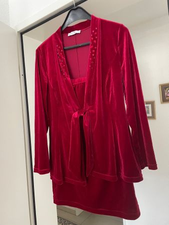 Damen Zweiteiler von Couture Line Samt dunkelrot Grösse 42