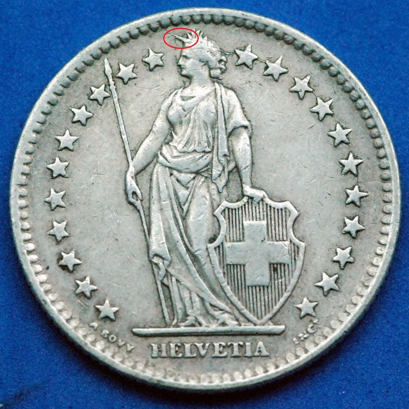 Tutti le monete: Silberner 2.- 1946 / Prägefehler, "Einhorn" – Usato da Mühlethal venduto da sowato