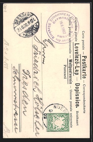 Cancelleria postale: Nürnberg, 50 jähriges Jubiläum 1902 d – Usato da Berlin venduto da bartko-reher 1