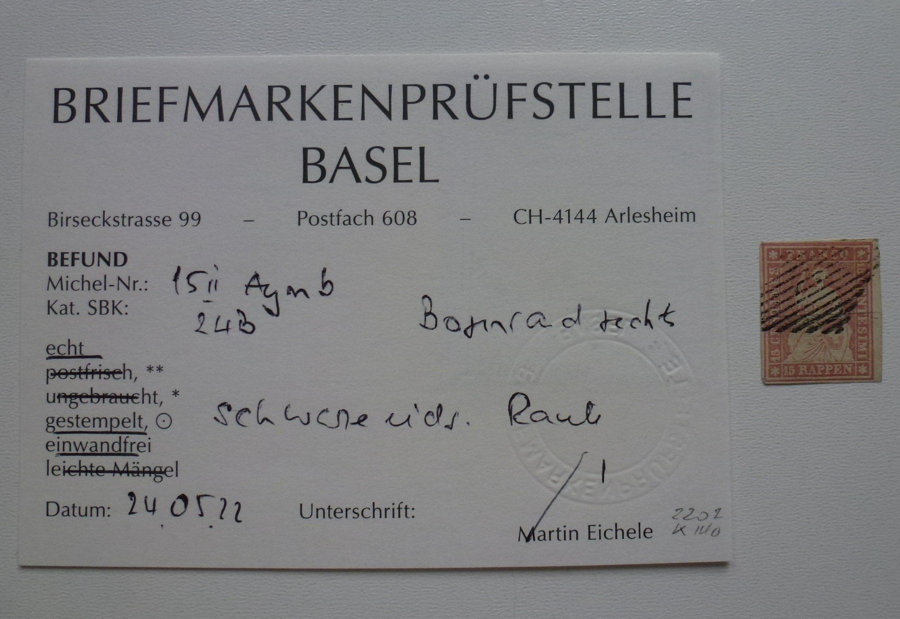 Tutti i francobolli: Strubel 24B - Bogenrand Befund Martin Eichele – Usato da Walkringen venduto da Casablanca777 2
