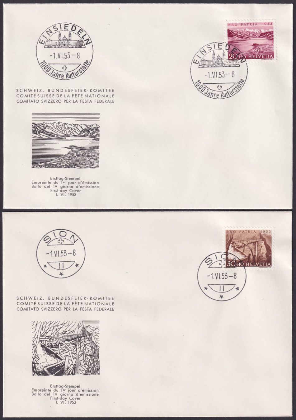 Alle Briefmarken: PP 1953 Komitee FDC, B61-B65, Seen + Wasserläufe – Gebraucht aus Ebikon von SilvioFreund 3