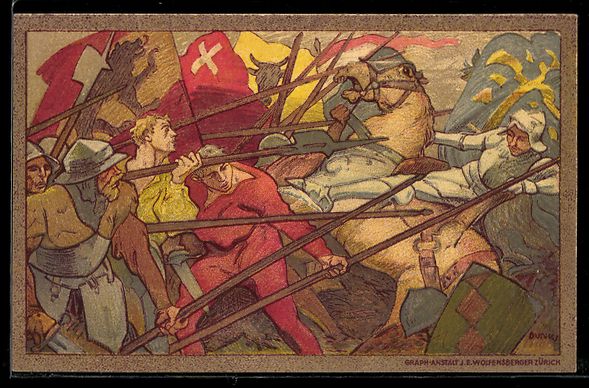 Cartoline postali: Schweizer Bundesfeier 1911, Schlachtszen – Usato da Berlin venduto da bartko-reher