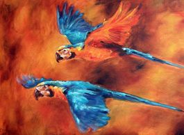 Kunst, Aaras, Papageien, 40x60cm, Original & Unikat
