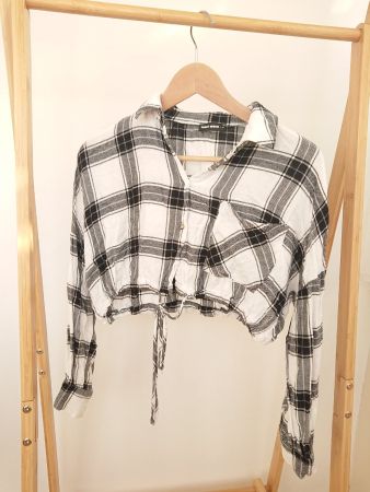Damen Crop Bluse Tally Weijl Gr. M Weiss Schwarz kariert