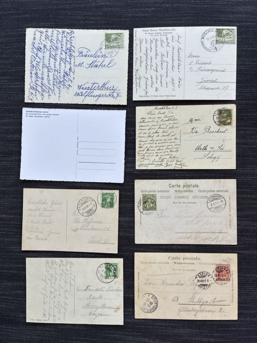 Cartoline postali: 17 Ansichtskarten Schweiz von Rüschlikon ZH – Usato da Oftringen venduto da Cla.vD.74 1