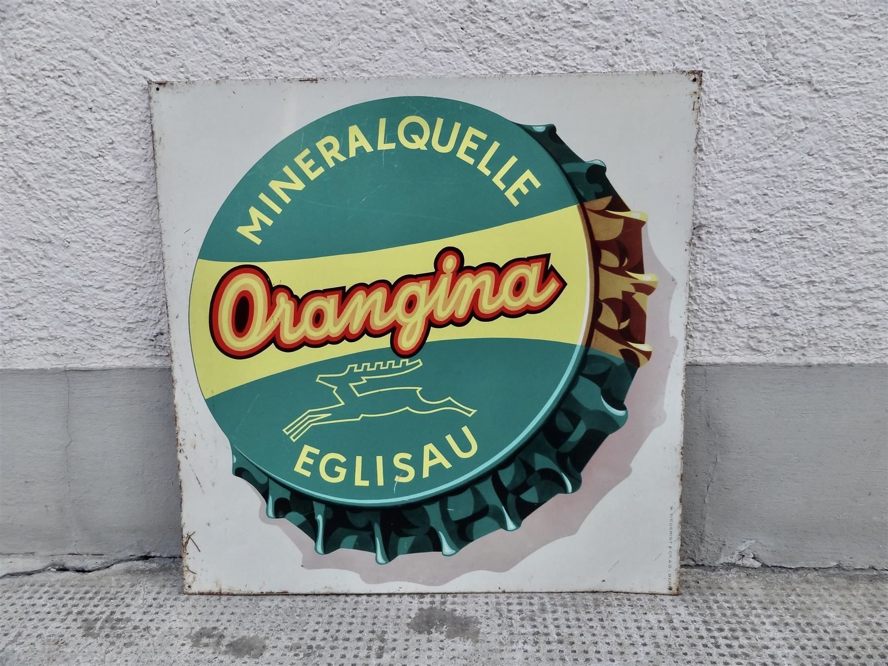 Orangina Insegne: TOLLES ALTES BLECHSCHILD ORANGINA – Usato da Kerzers venduto da bottlesandboxes