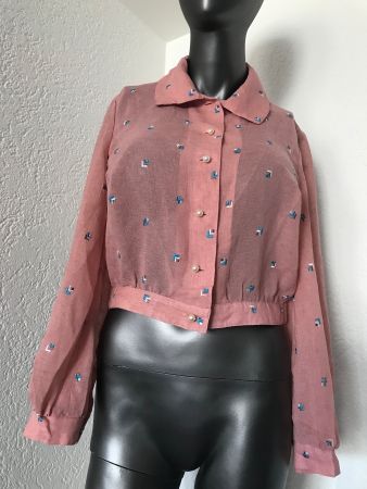 Sommer Bluse Rosa mit gestickten Mustern Top Zustand