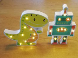 2 Stück LED Lampen "Dino", "Robo", fürs Kinderzimmer