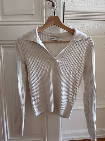 Pull côtelé Only écru col polo  taille S