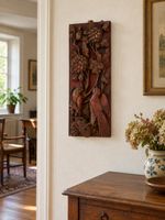 Antikes Asia Holzrelief – Vögel Blumen Handgeschnitzt