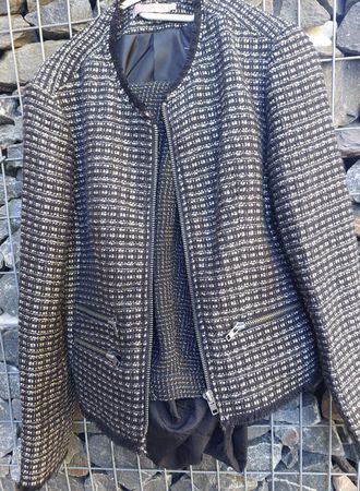 SAINT TROPEZ Damenanzug Tweed Gr. 37/L schwarz/weiss gold