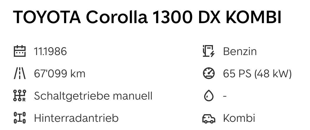 Toyota Autos: Toyota Corolla Kombi DX Oldtimer, 67'099km !! – Gebraucht aus Ballwil von Teigaffen 9
