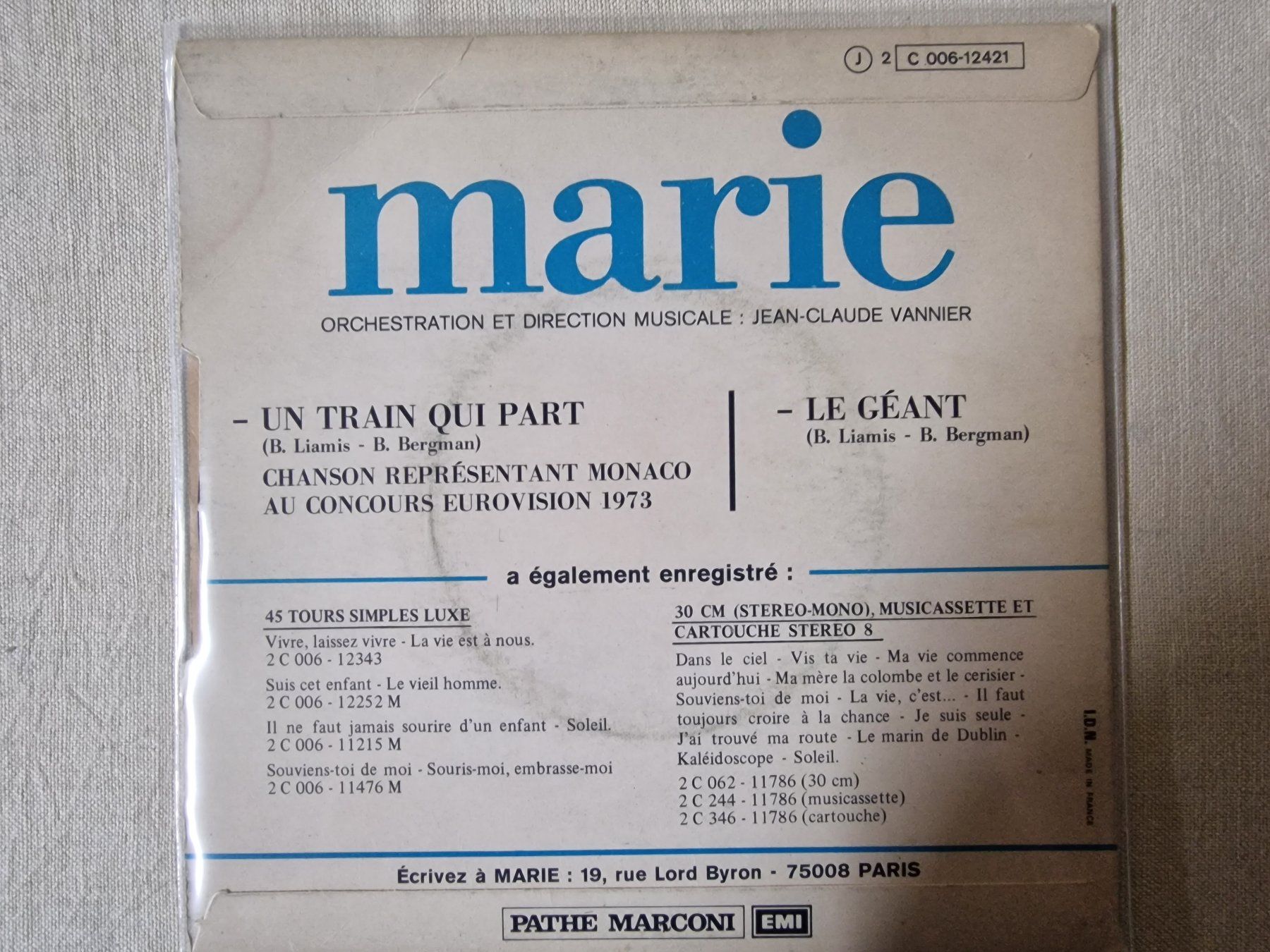 Dischi in vinile: Marie Single  – Un Train Qui Part – Usato da Root venduto da atelier22 1