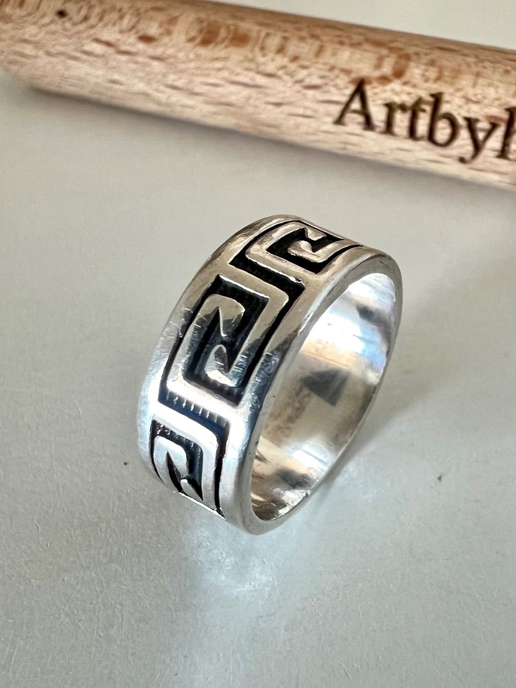 Ringe: Silber 925 Band Ring oder Zehenring Meander-Design 6mm G47 – Gebraucht aus Ruswil von artbyhand 2