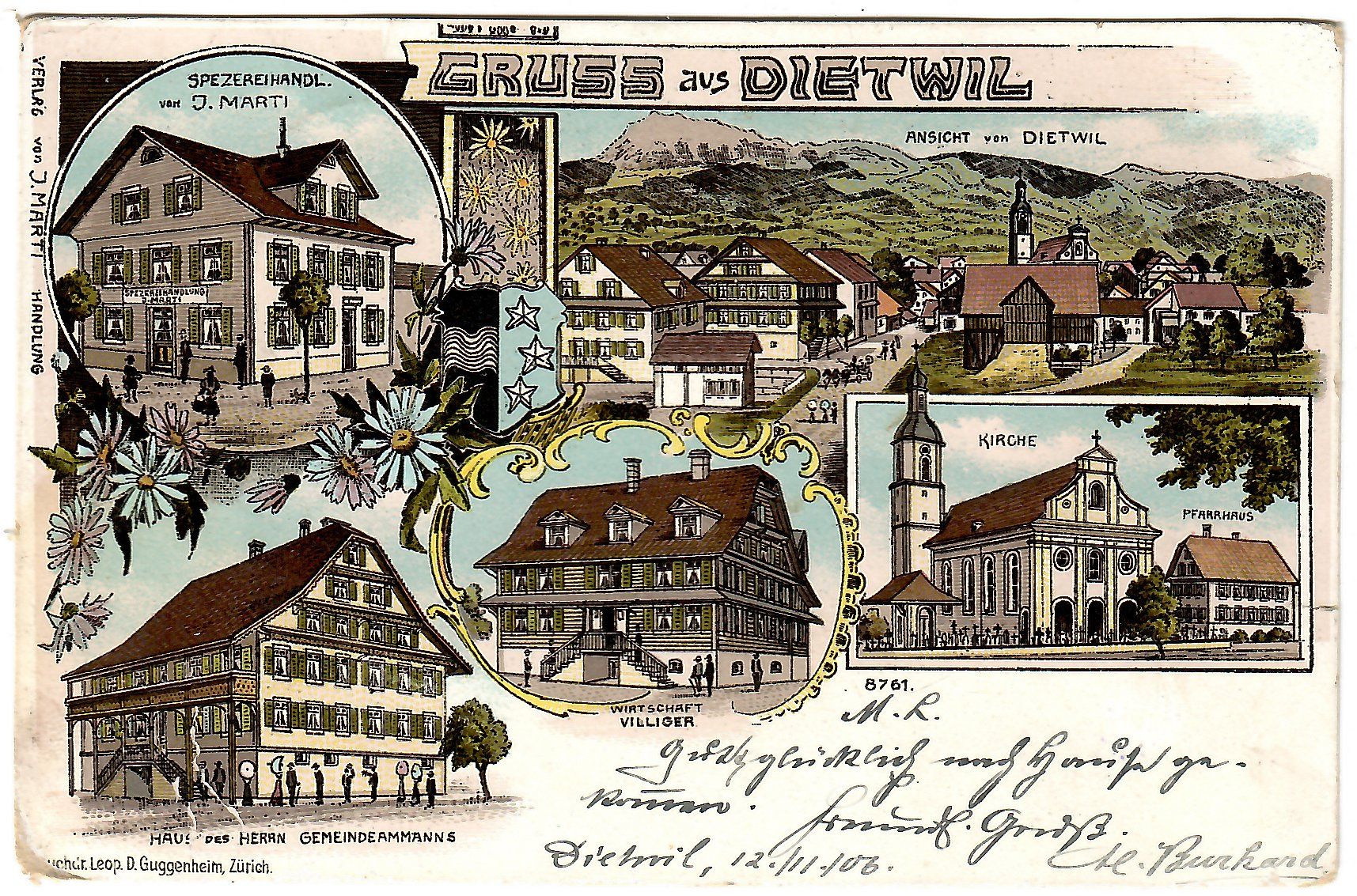 Cartoline postali: 5-Bild Lithokarte   'Gruss aus Dietwil' – Usato da Kerns venduto da etma3