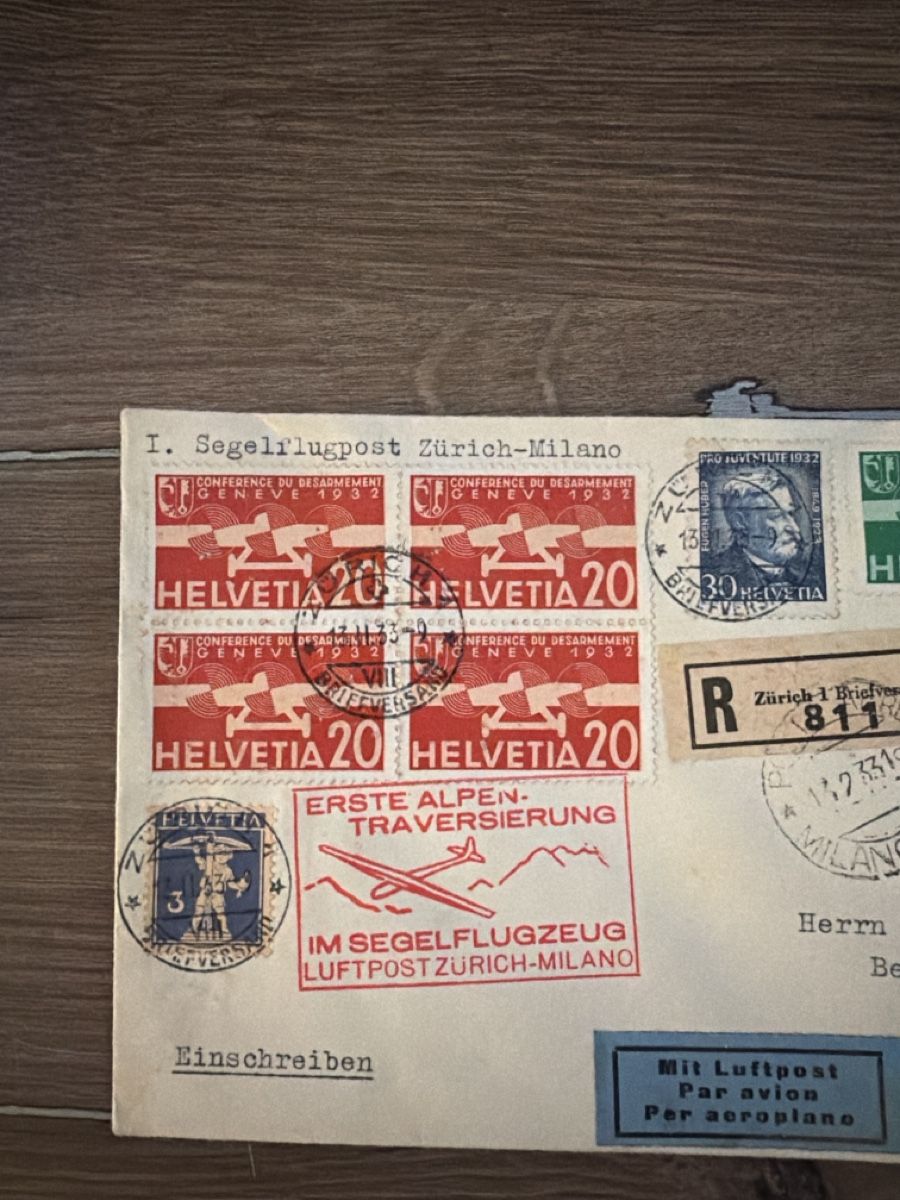 Alle Briefmarken: Briefumschlag Segelflugpost Zuerich-Milano 1933 14.11.1933 E – Gebraucht aus Allschwil von mel_8fhf 2