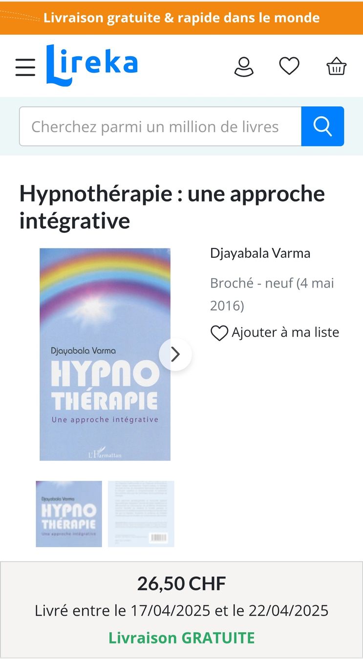 Libri: Hypnothérapie Une Approche Intégrative Djayabala Varma – Nuovo e nell'imballaggio originale da Montreux venduto da Edelweissgirl_64 1