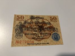 Historische Notgeldscheine Würzburg 50 Pfennig