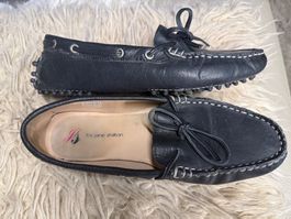 Schöne Damen Ledermocassins, dunkelblau/Antrazit, G.r 39