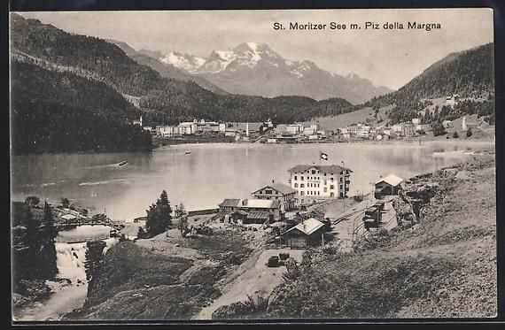 Cartoline postali: St. Moritz, St. Moritzer See mit Piz del – Usato da Berlin venduto da bartko-reher