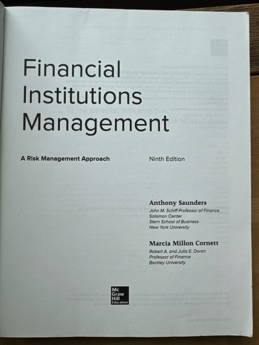 Libri: Financial Institutions Management 9th Edition Textbook – Usato da Zürich venduto da olalinda 1