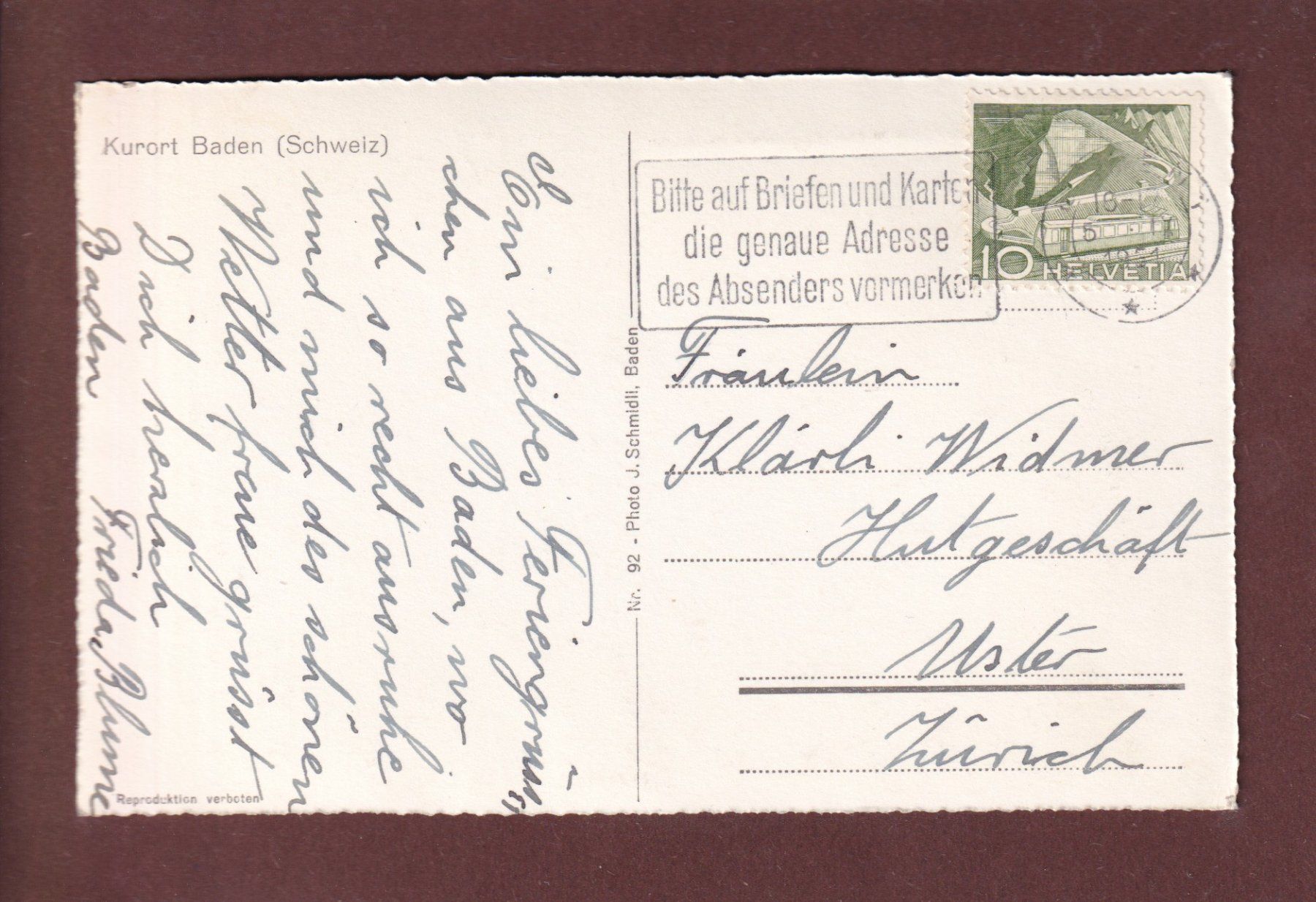 Cartoline postali: BADEN - 1951 – Usato da Pully venduto da nicecards 1