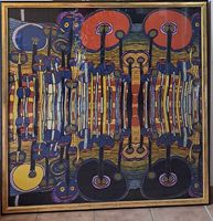 Hundertwasser Seidenfoulard im Echtgoldrahmen
