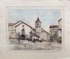 JOSEPH MÉGARD, gravure "Eglise de Saint Gervais" Genève
