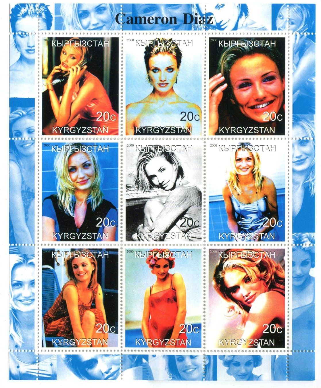 Tutti i francobolli: Block "Cameron Diaz". Kirgisistan. – Nuovo e nell'imballaggio originale da Basel venduto da Butsch5