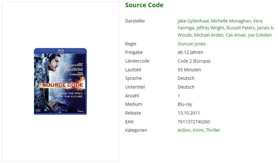 Tutti i DVDs: Source Code (Bluray) – Usato da Emmetten venduto da SVollenweider