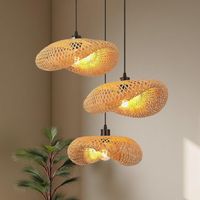 Esstisch Retro Bambus Hut Lampenschirm HäNgelampe 3-Licht