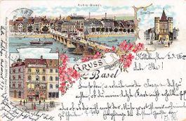 alte ANSICHTSKARTE "Gruss aus BASEL", schöne LITHO von 1899