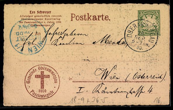 Cancelleria postale: Oberammergau, Passionsspiele 1900, Chris – Usato da Berlin venduto da bartko-reher 1