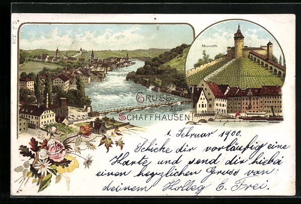 Cartoline postali: Litho Schaffhausen, Ortsansicht, Munoth – Usato da Berlin venduto da bartko-reher