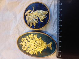 Cameos Dresdner Pappe Engel Blumenvase Gold Blau Applikation