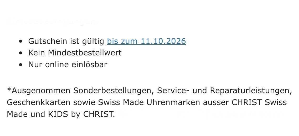 Christ Gutscheine: Christ 10% Rabatt Gutschein – Neu und originalverpackt aus Zürich von Marcel_2202 1