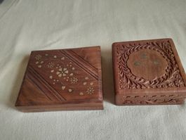 2 Stück antike Holzkästchen, Holz, geschnitzt, vintage