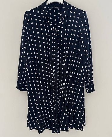 Zara Hemdblusenkleid mit Polka-Dots, schwarz-weiß, Größe S