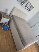 Bett mit Bettkasten und Lattenrost, Stoff, beige 140x200