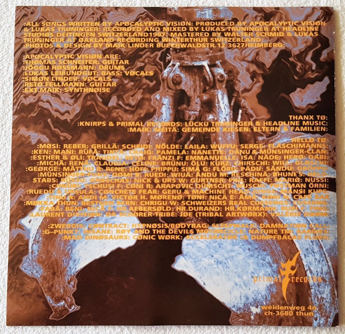CDs: Apøcalyptic Visiøn ‎– Sick - CD - 1997 - CH First Press – D'occasion à Uster par Zardodel 5