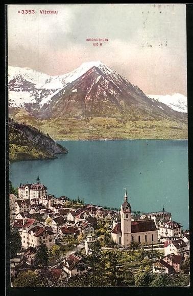 Cartoline postali: Vitznau, Teilansicht des Ortes mit Bochs – Usato da Berlin venduto da bartko-reher