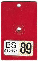 Velonummer Velovignette Basel Stadt 1989 BS 89. Erste BS