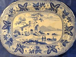 Antikes Schälchen "British Scenery" blau/weiss England 19Jhd