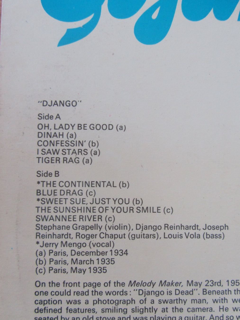 Dischi in vinile: Django Reinhardt Schallplatte - CBS Jazz Series – Usato da Seengen venduto da mikelele 4