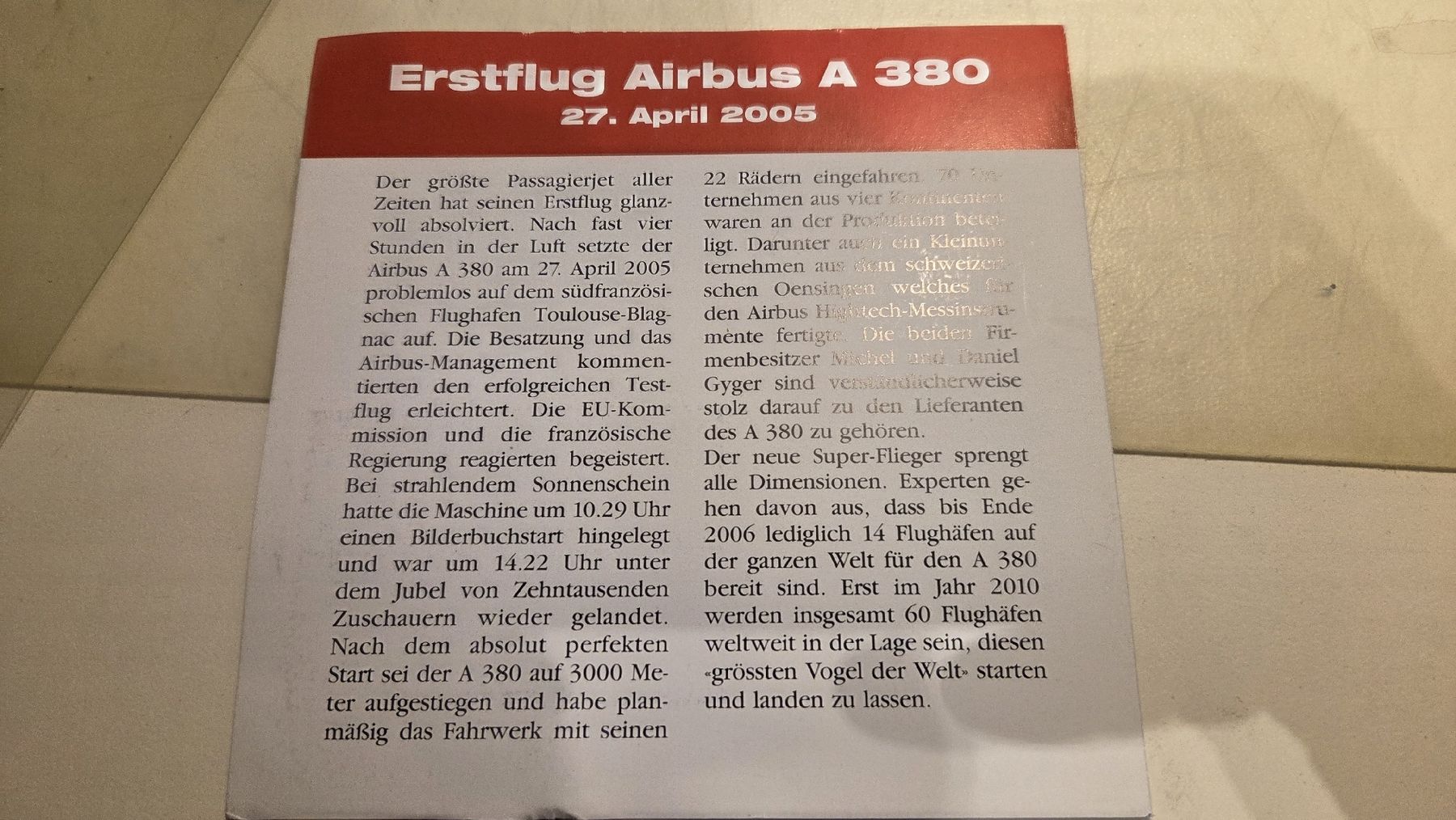 Tutti i francobolli: 2005 Erstflug A-380 Airbus Folder – Usato da Arni AG venduto da Moth68 1