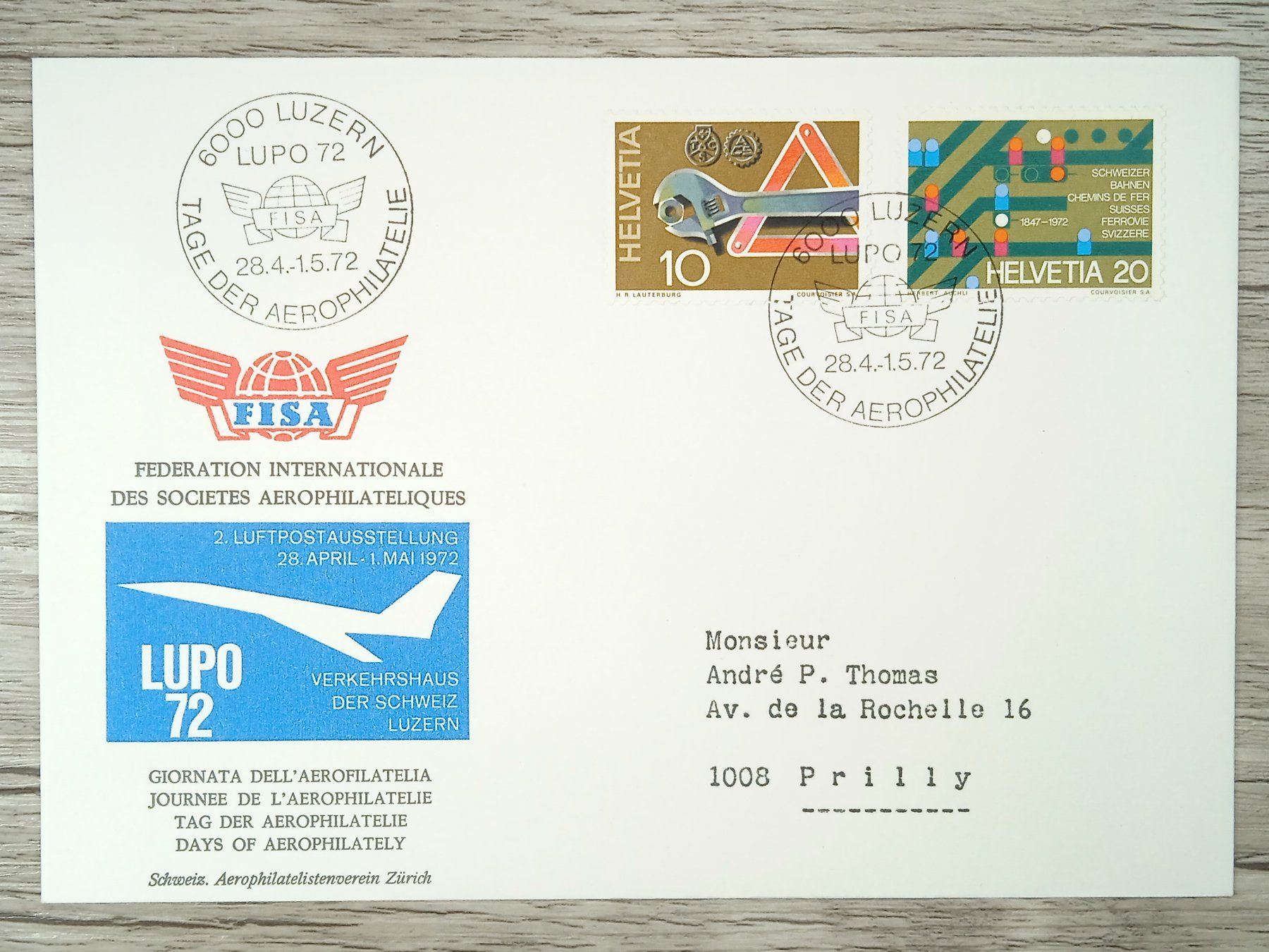 Tutti i francobolli: TR10 Enveloppe + Timbre Suisse 1972 – Usato da Cousset venduto da Patrick_Collections