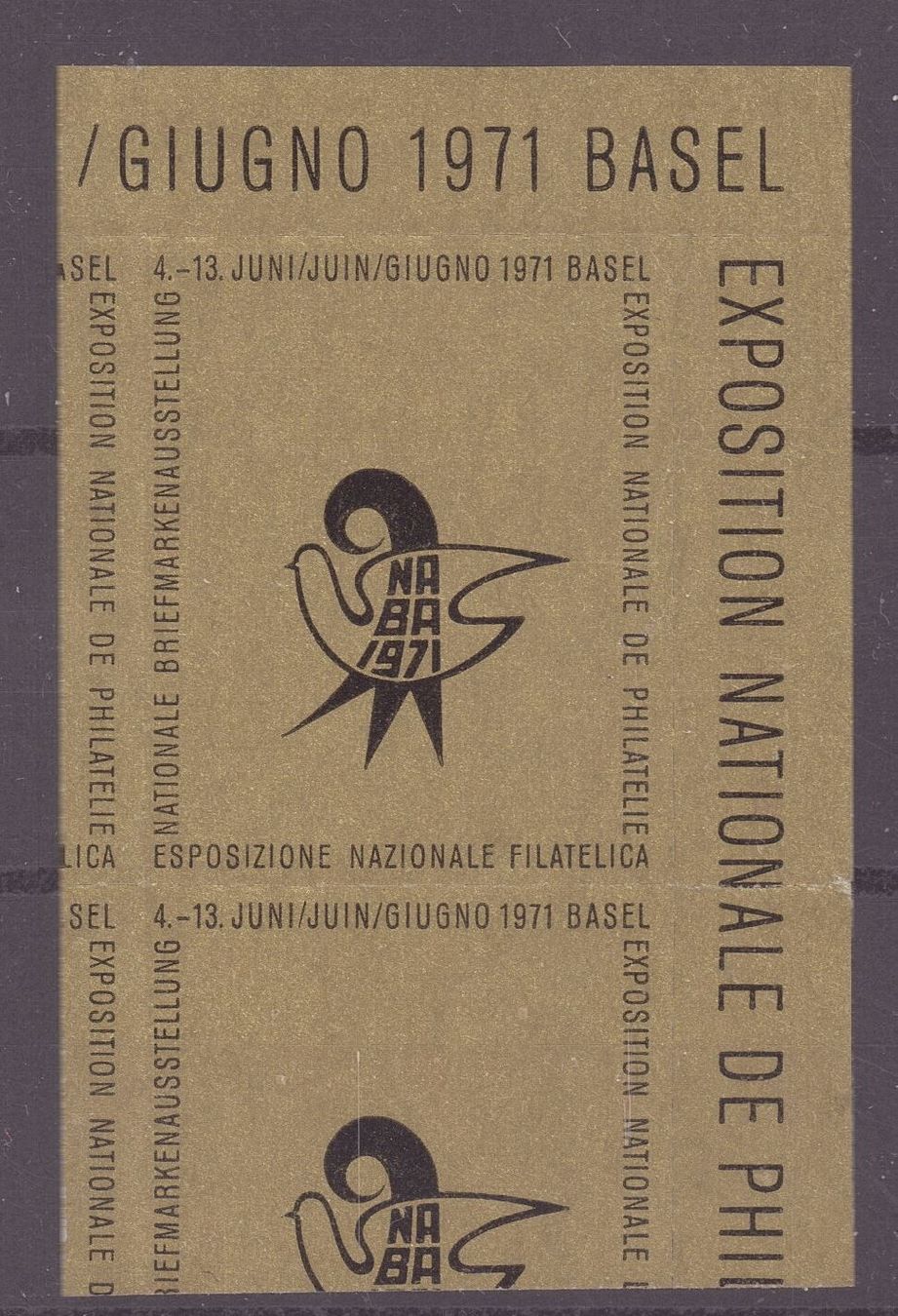 Tutti i francobolli: VIGNETTE NABA 1971 BASEL ** – Usato da Eggersriet venduto da stamp303