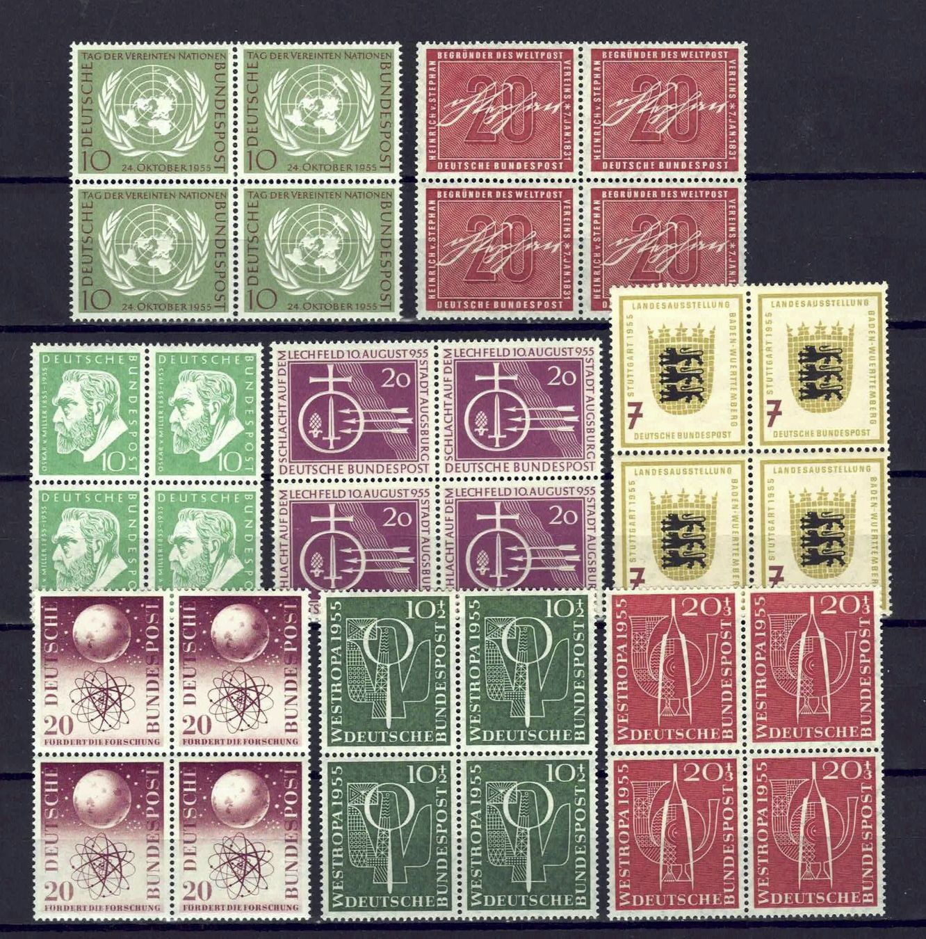 Tutti i francobolli: BRD 1955/1956, Sammlung 4er-Blocks, postfr** – Usato da Basel venduto da Pfefferschootte 1