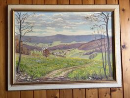 Ölgemälde J. Hottinger Landschaft in Holzrahmen gerahmt