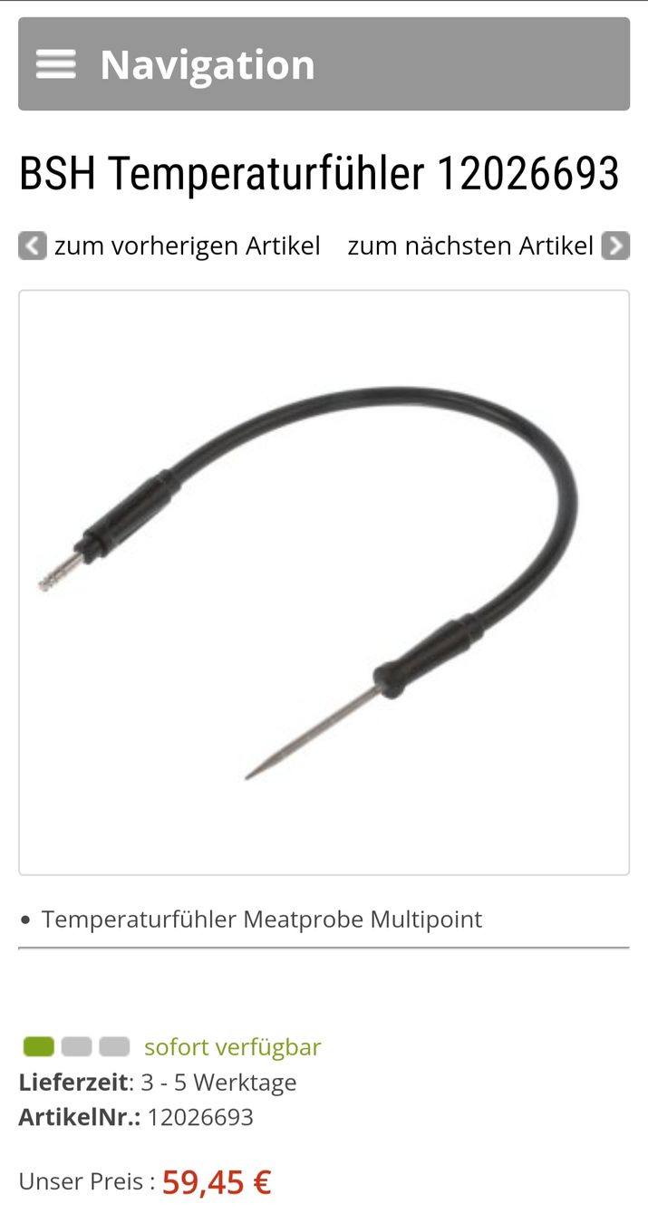Misurare: B/S/H/ Temperaturfühler NEU!!! – Nuovo e nell'imballaggio originale da Winterthur venduto da goldlocke11